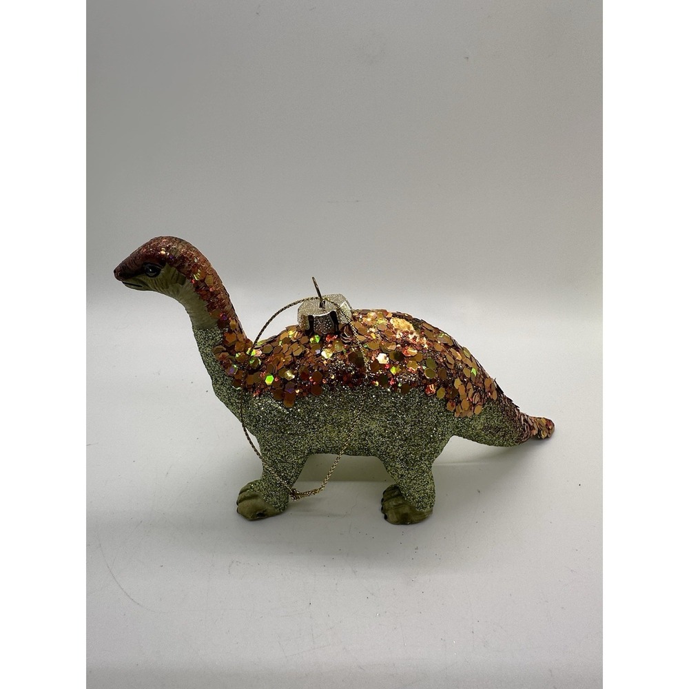 Robert Stanley Blown‎ Glass Brontosaurus Dinosaur Ornament Green Orange Glitter - Picture 5 of 7